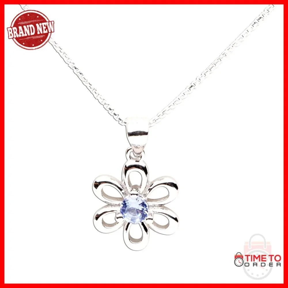 Sterling Silver Daisy Birthstone Necklace 14 Inch Chain Kids Jewelry